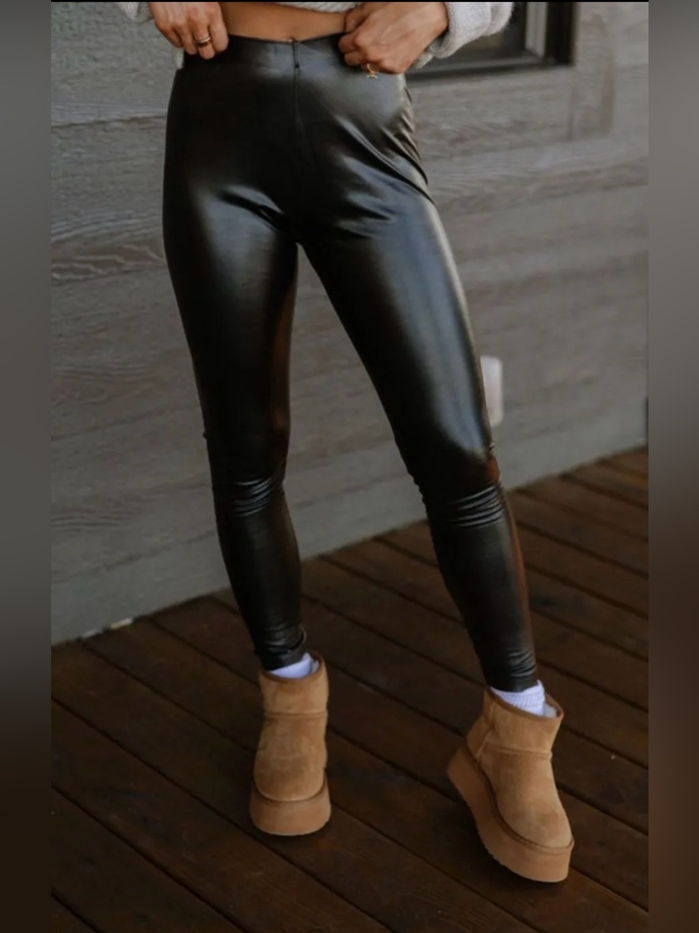 Black Faux Leather Leggings - Women's High-Waist Leggings
